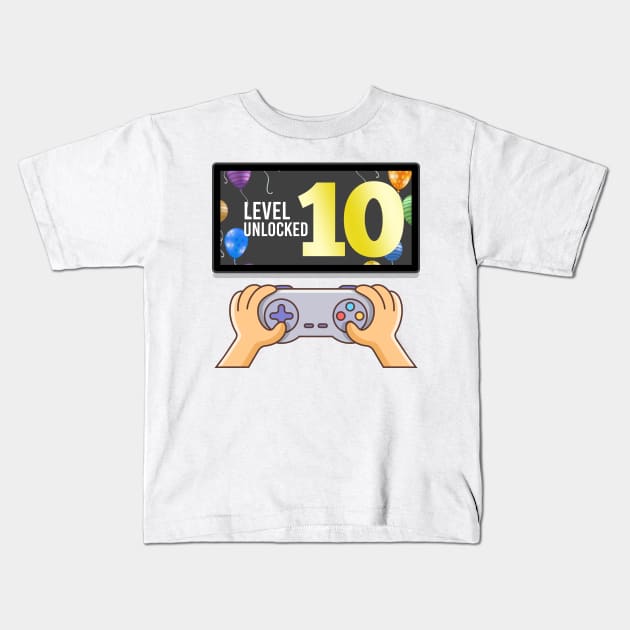 10th Birthday | Tenth Birthday | Level 10 Unlocked Awesome | Video Gaming Gift Ideas | Game Lover Gift| Retro Gamer Birthday Gift Kids T-Shirt by johnii1422